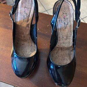 Love Culture Shiny Black Slingback Heels
